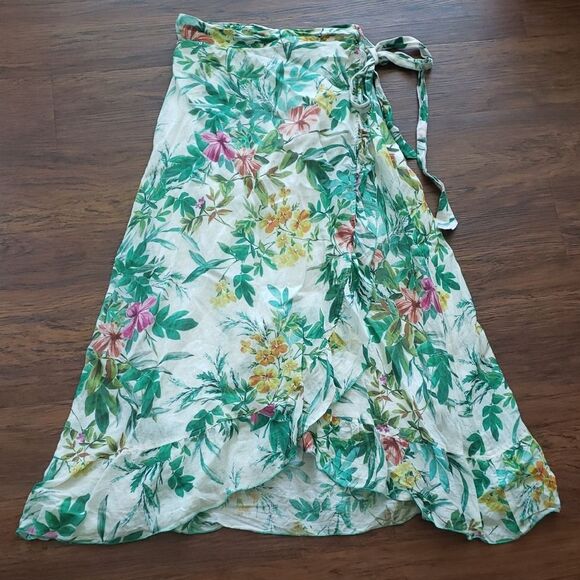 Johnny Was Floral Cream Ramie Linen Bohemian Chic Flowy Lined Maxi Skirt Size XS - Picture 2 of 6